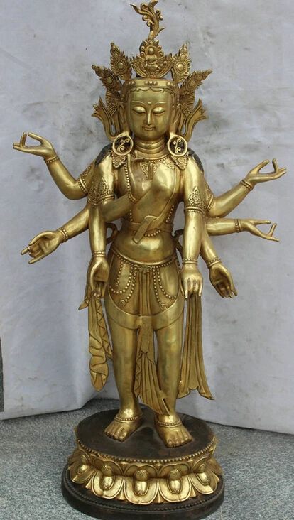 

Collectible bronze S1557 41" Tibet Buddhism Bronze Gold Stand Eight Arms Kwan-yin Guan Yin Goddess Statue B0403