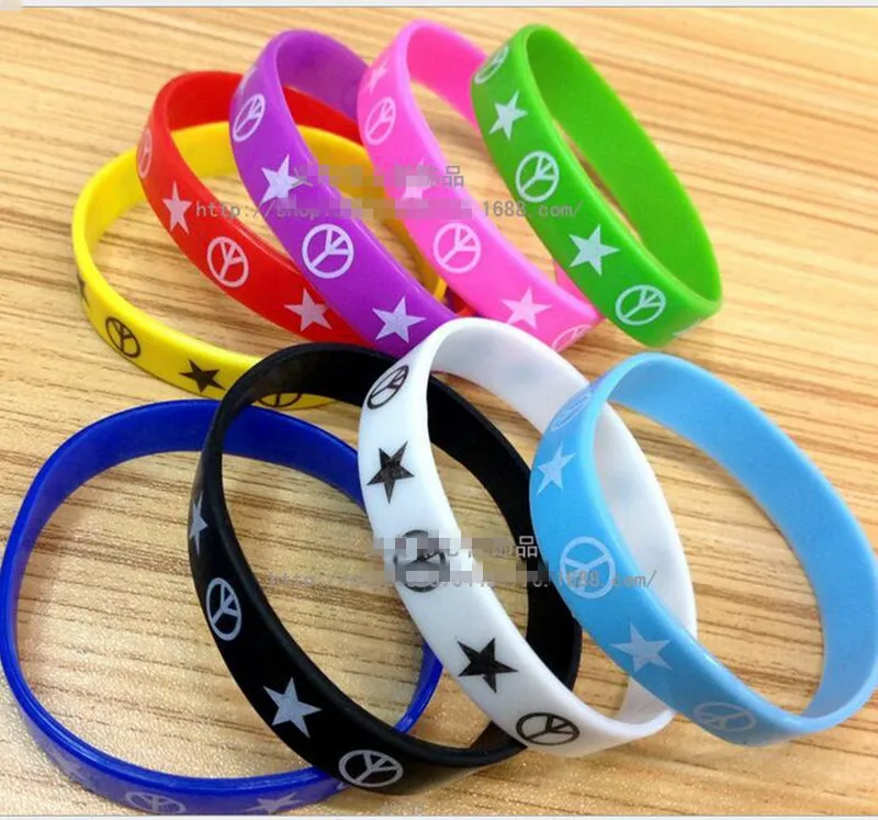 100pcs/lot Low Price Mixed Silicone Rubber Wristband Bracelet Star