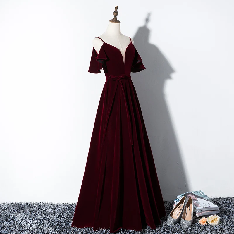 Beauty Emily Burgundy Elegant Lace Up Long Evening Dresses 2019 Long Formal Party Prom Women Dresses A line Party 