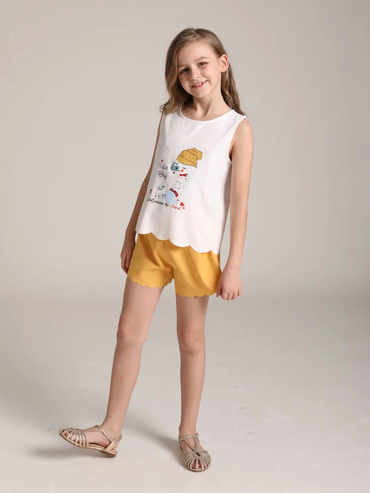

Girls Sets Clothing Casual Two Piece Set Cartoon Sleeveless Vest Top + Shorts Girls Summer Outfits Tracksuit Kids Clothes