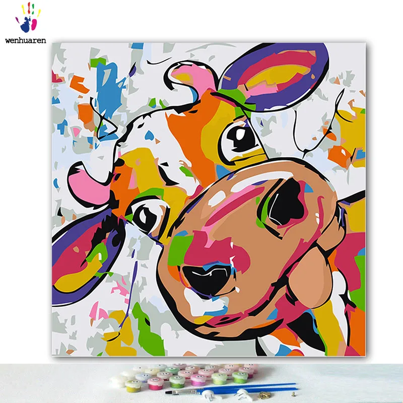 DIY Раскрашивание картины по номерам с цветами абстрактная картина корова рисунок живопись по номерам оформлена дома - Цвет: 60027