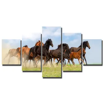 

Artryst Canvas Posters Home Decor 5 Pieces Horses Herd Paintings For Living Room HD Prints Animal Pictures decoration WY120