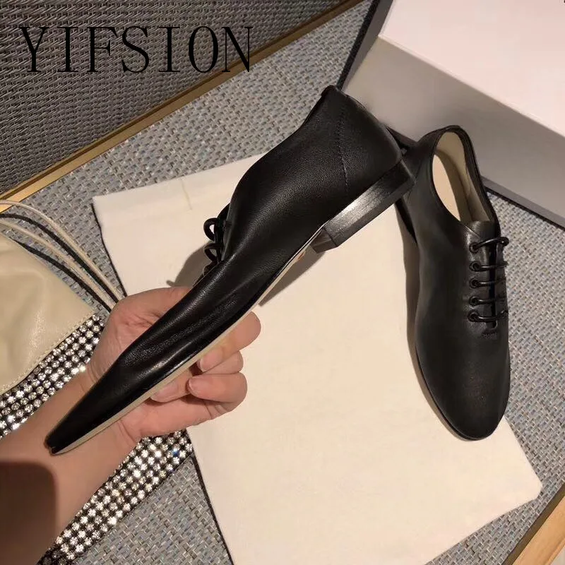 

OLOME New Spring Autumn Women Flats Shoes Genuine Leather Round Toe Lace Up Casual Comfortable Women Flat Shoes Woman