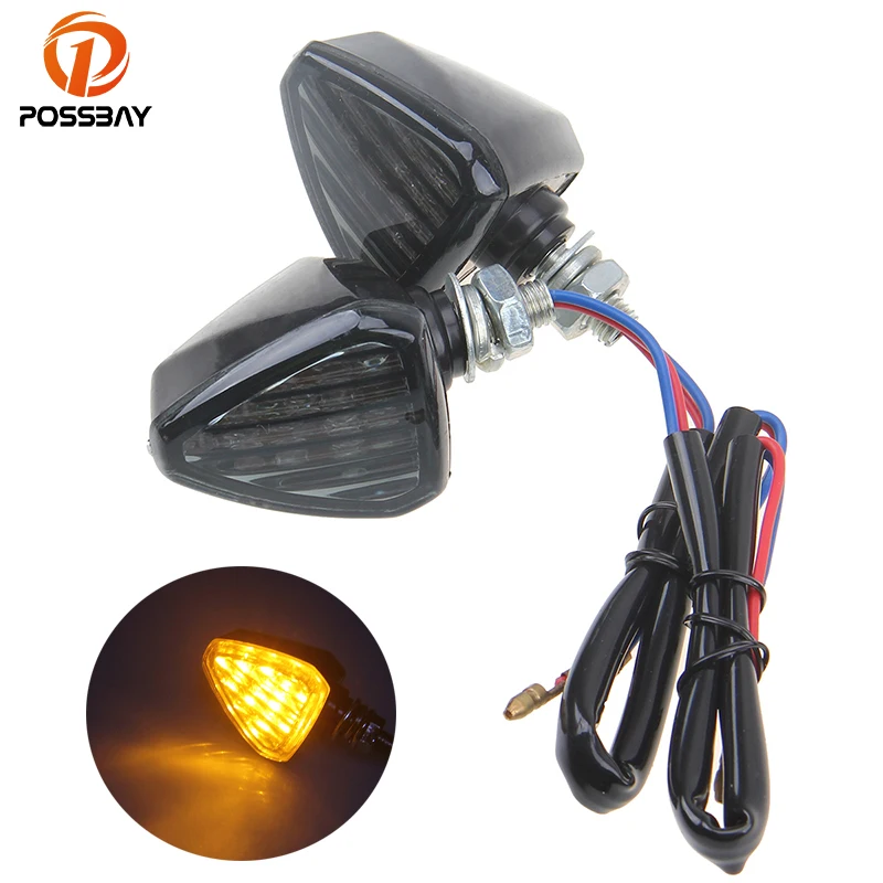 POSSBAY Black/Orange Lens Motorcycle LED Turn Signals Light Bike