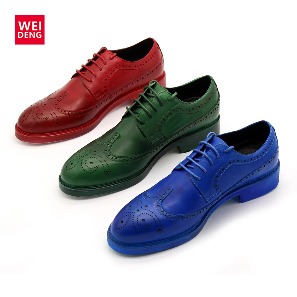 

WeiDeng Design Handmade Genuine leather Men Casual Derbies Dyeing light Slip On Retro Brogue Carved Yuppie Shoes 2017 Spring New