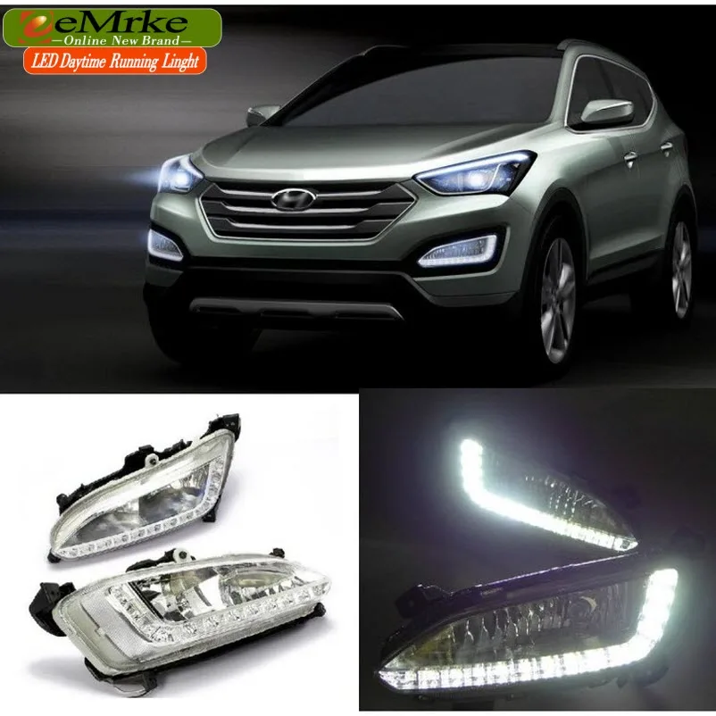 

eeMrke Car LED DRL For Hyundai Maxcruz Grand Santa Fe DM 2012-1015 High Power Xenon White Fog Cover Daytime Running Lights Kits