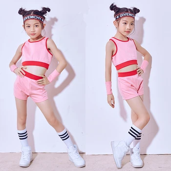 

New Hip Hop Dance Costume Girls Children'S Day Show Pink Vest Shorts Jazz Costumes Street Dance Clothing Performance Wear DN1781