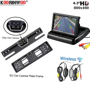 

Koorinwoo Car Rear View Camera 4 LED Waterproof EU European License Plate Frame Parktronic Wireless Car Foldable Monitor Styling