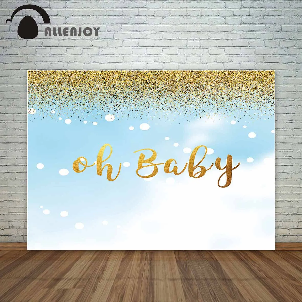 Allenjoy фото фон детский душ фон Oh baby пастельный синий с блестящими Блестящими Золотыми точками фотофоны студийная фотография