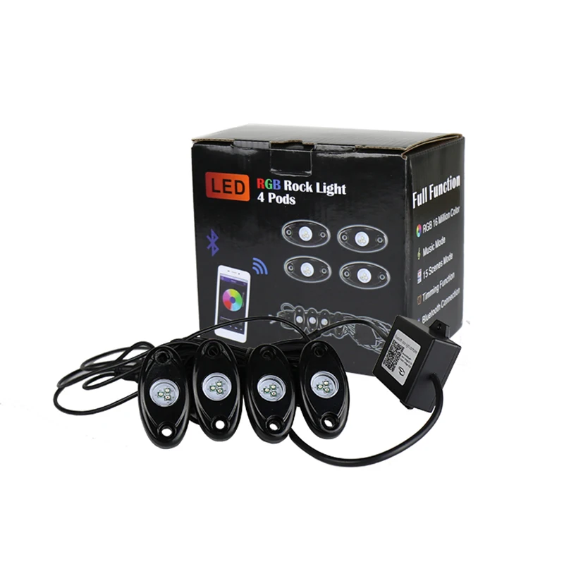 

4 Pcs in One RGB Waterproof LED Rock Light DC 9-32V Lamp for Automobile Truck Pick Up Off Road