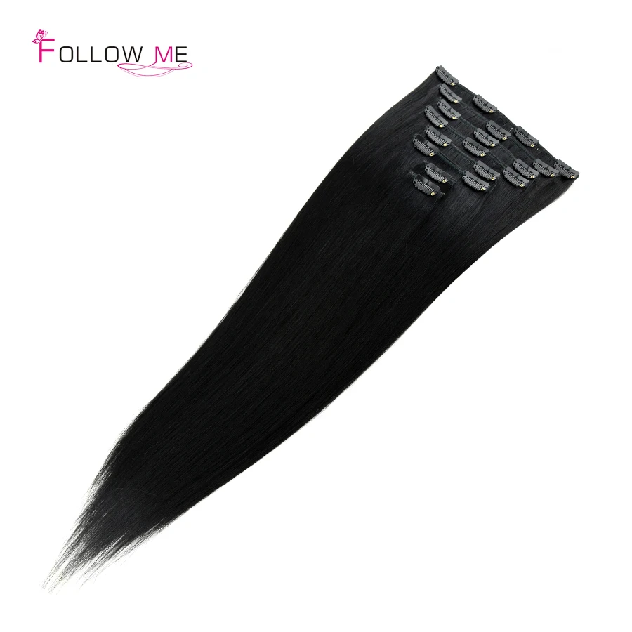 

70g 100g 120g/set Clip On Extensions Real Hair Straight #1 Malaysia Clip In Human Hair Extensions Double Wefted