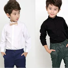 Белый черный рубашки для мальчиков однотонный топ с длинными рукавами детская блузка для От 2 до 9 лет KS-1816
