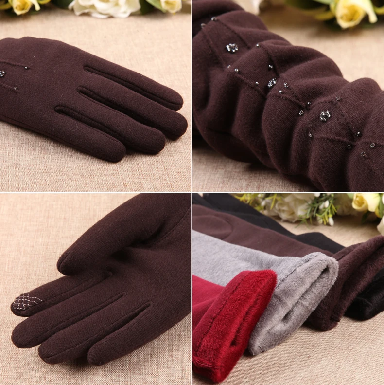 Женские перчатки осень зима новый средний и длинный отрезок закрученный бархат палец Сенсорный экран рукава теплые BL024N1