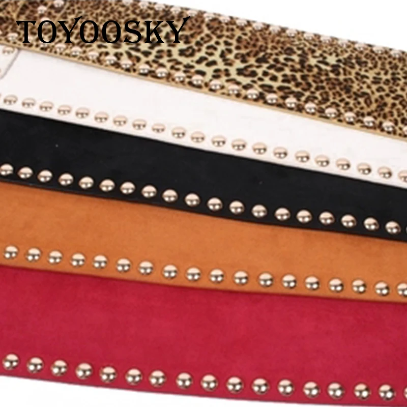 New Fashion Punk Rivets Leopard Belt for Women Wide Corset Belt Imitation Suede Belt Adjustable Slim Body Elastic Waistband Riem