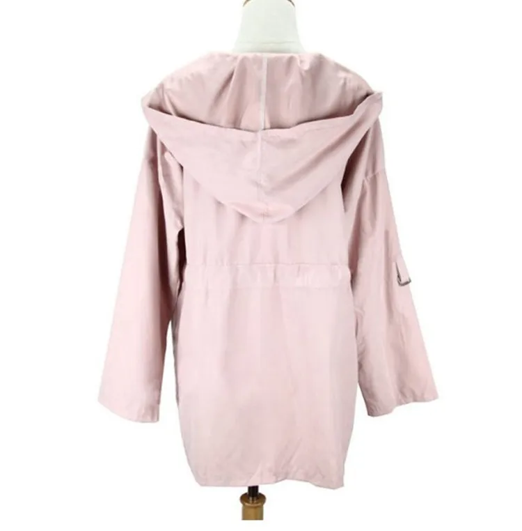 2018 Autumn New Women Hooded Jacket Cotton Coat Befree High Waist Solid Color Long Sleeve Zipper Female Pink Windbreaker