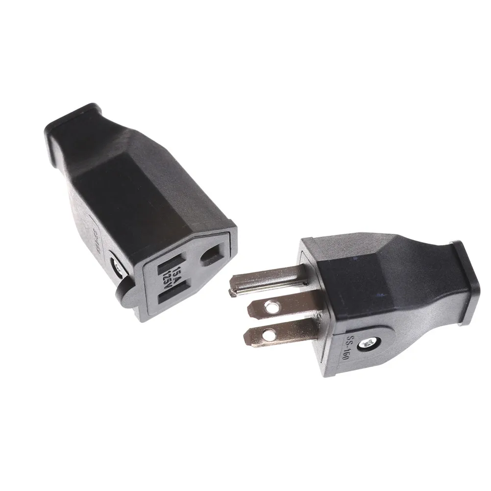 1PC 3 Pin Male Female Power Cord Connector US Plug Converter AC 125V 15A High Performance Black Insertion Force 5~30N