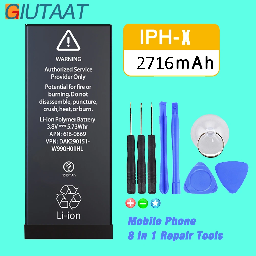

Giutaat Battery for Apple iphone x Mobile Phone 2716mAh Lithium Polymer Batteries Free Tools Kit