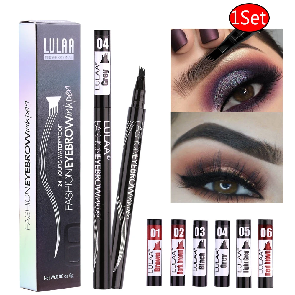 

LULAA 6pcs/set Four-claw Eye Brow Tint Makeup Waterproof Natural Eyebrow Pen Eyebrow Pencil Brown Black Grey Brush Cosmetics