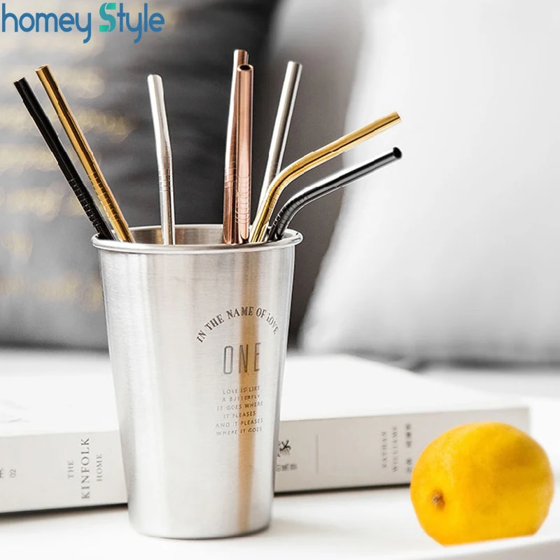 

100pcs Straw and 20pcs Cleaning Brush For Stainless Steel Metal Straws Reusable Drinking Tubes Bar Accessory E-co friendly Straw