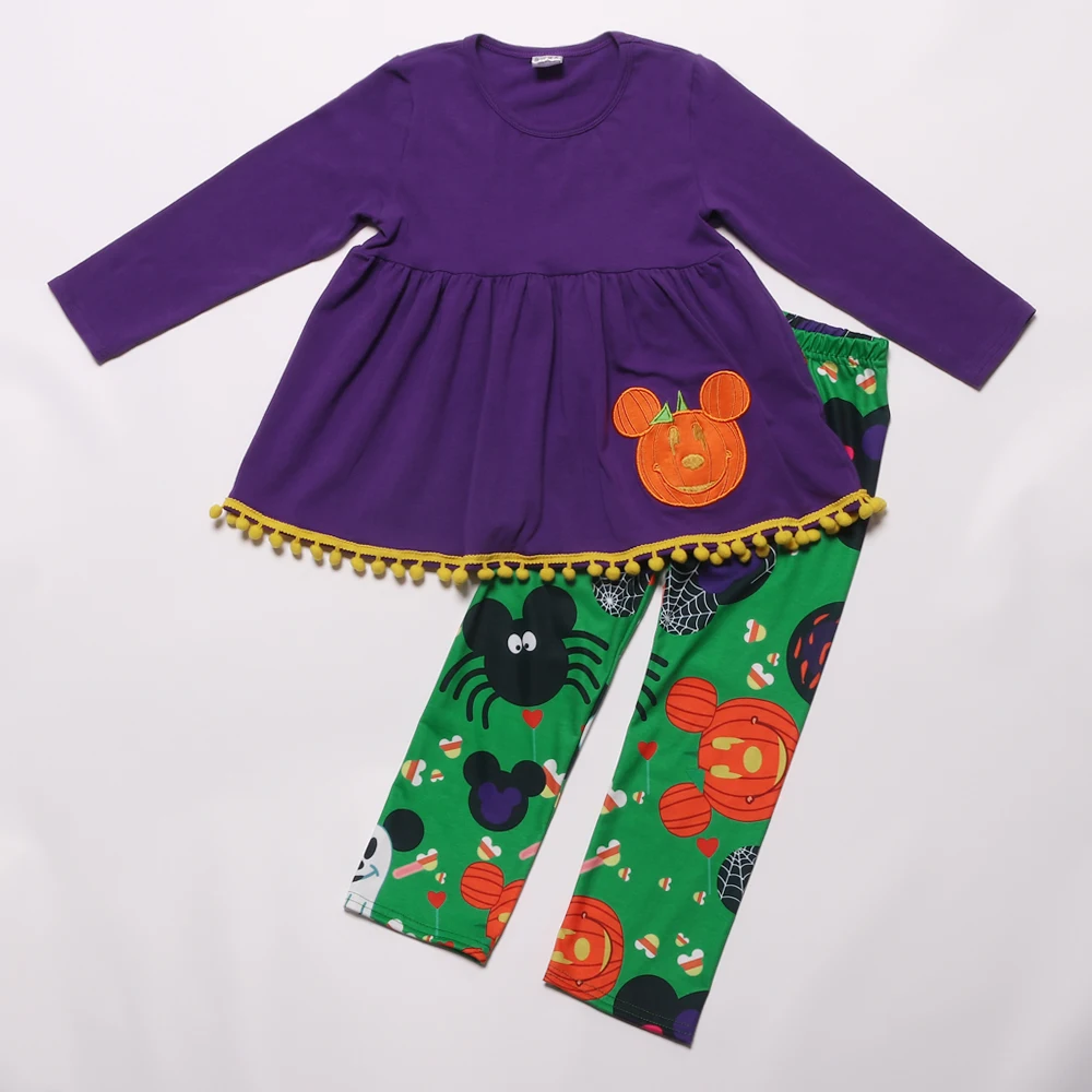 

2019 Latest Design Halloween Girls Boutique Embroidery Outfits Ruffle Pants Baby Clothes 2GK905-1304