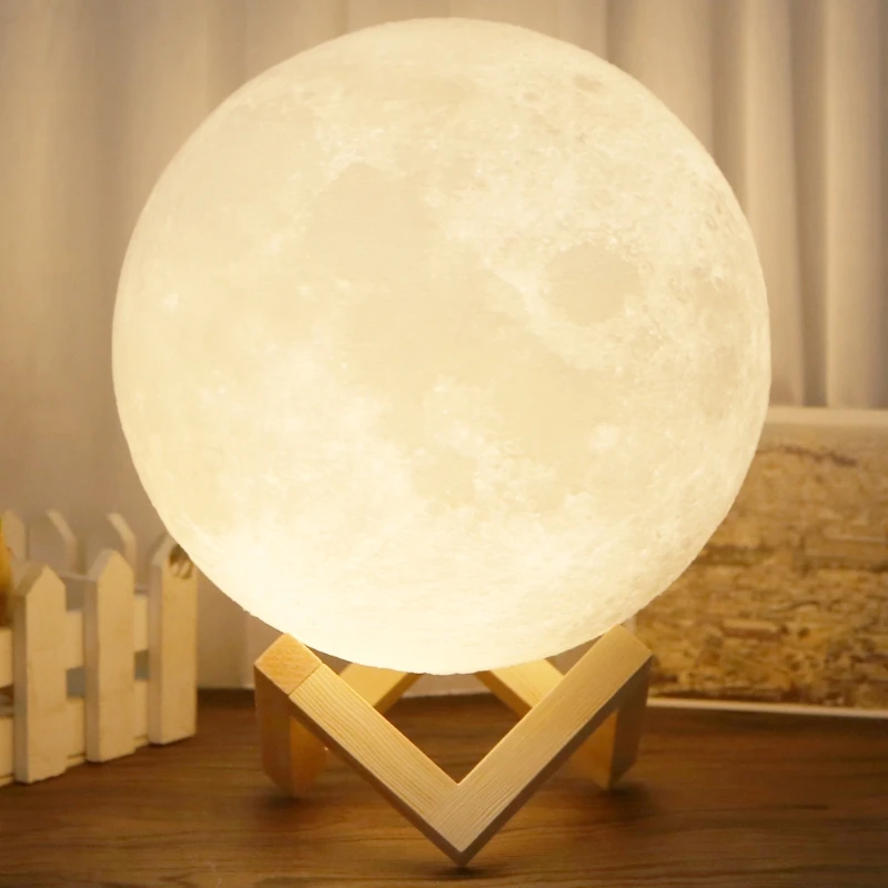 cheap 2 Color Change Touch Switch Rechargeable 3D Lights Print Moon Lamp Bedroom Bookcase USB Led Night Light Home Decor Creative