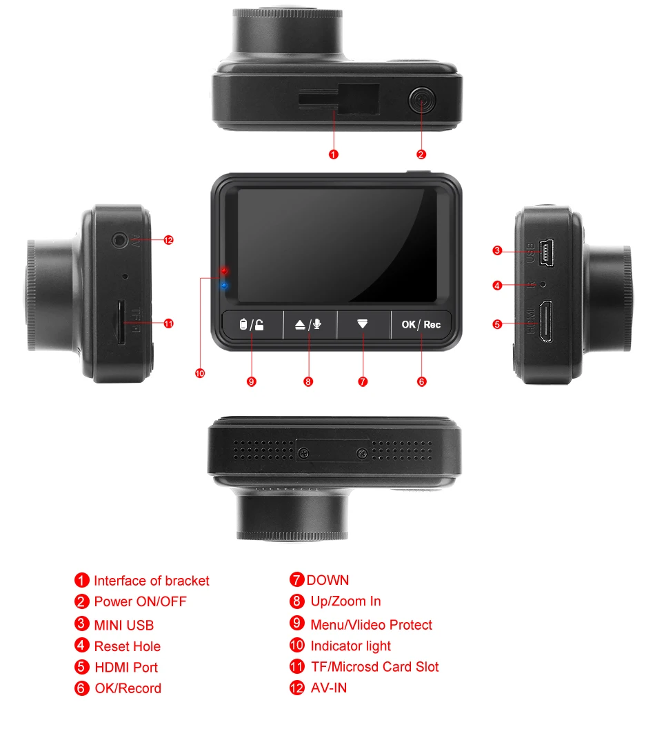 9 Ruccess H550 Dash Camera Car DVR FULL HD 1080P Novatek 96658 IMX323 WDR Parking Guard 170 Degree 2.45 inch IPS Screen