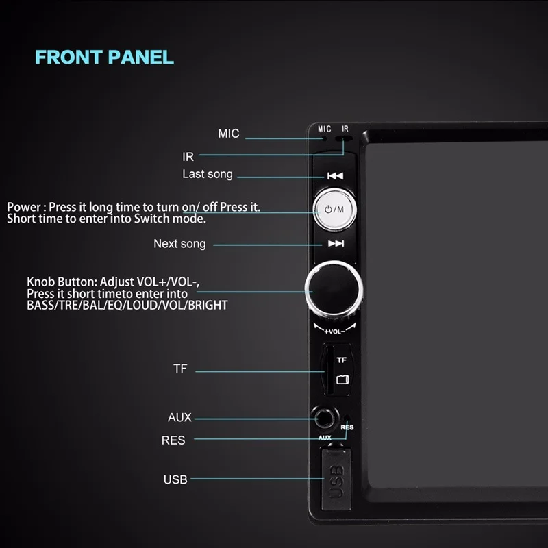 Podofo 2 din автомагнитола " HD плеер MP5 сенсорный экран Bluetooth Мультимедиа USB/AUX 2din Автомагнитола автомобильная аудио резервная камера 7010B