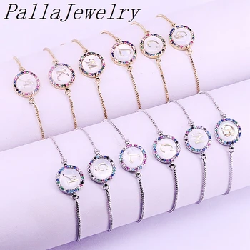 

10Pcs Gold/Silver Color Micro Pave Colorful CZ Shell A-Z Letters Alphabets Connector Bracelets,Charm 26 intitial Letter Bracelet