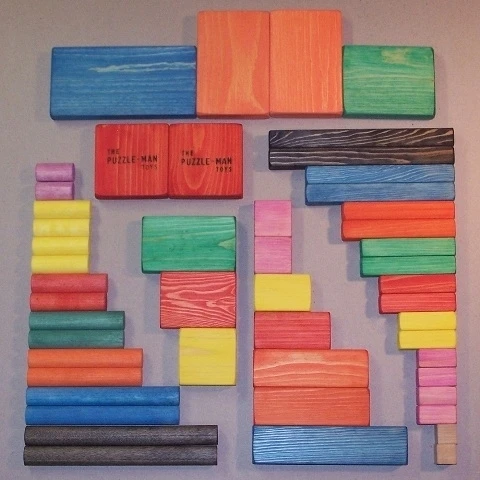 THE PUZZLE-MAN TOYS W-1004 Wooden Educational Building Blocks - Medium Set of 50 (1)