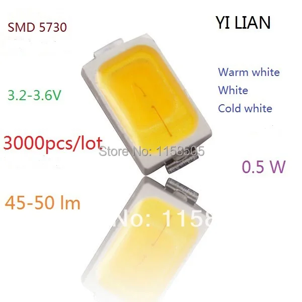 3000 шт./лот SMD 5630 LED 5730 светодиодов 0.5 Вт 45 50lm свет лампы светодиод диоды чип теплый