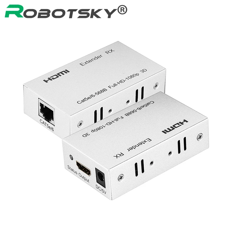 عالية الجودة 60 متر hdmi موسع الارسال استقبال over cat6 rj45 إيثرنت محول hdmi 3d hdtv العارض dvd مع مربع