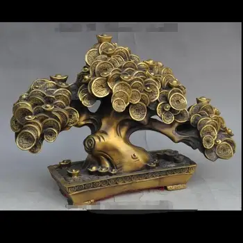 

shun66+++shun6201<<<17"Folk Chinese Fengshui Brass YuanBao Coin Wealth Auspicious Statue Money Tree