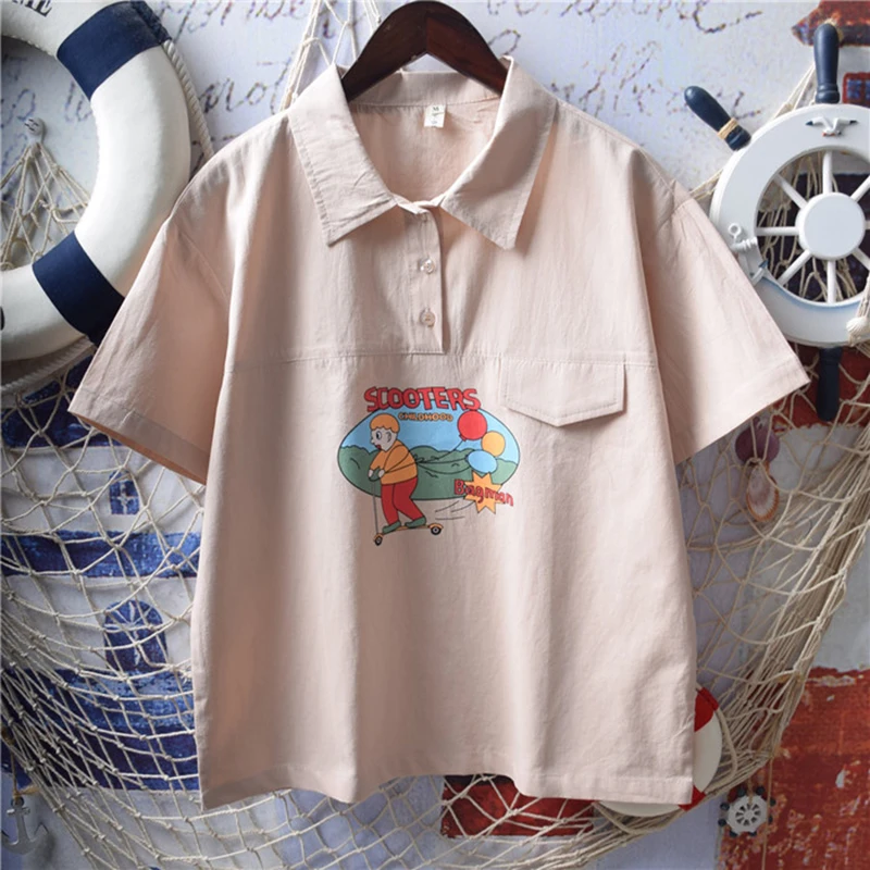 

High quality cotton Polsoirt Casual summer new women's POLO shirt skateboard balloon letter printing