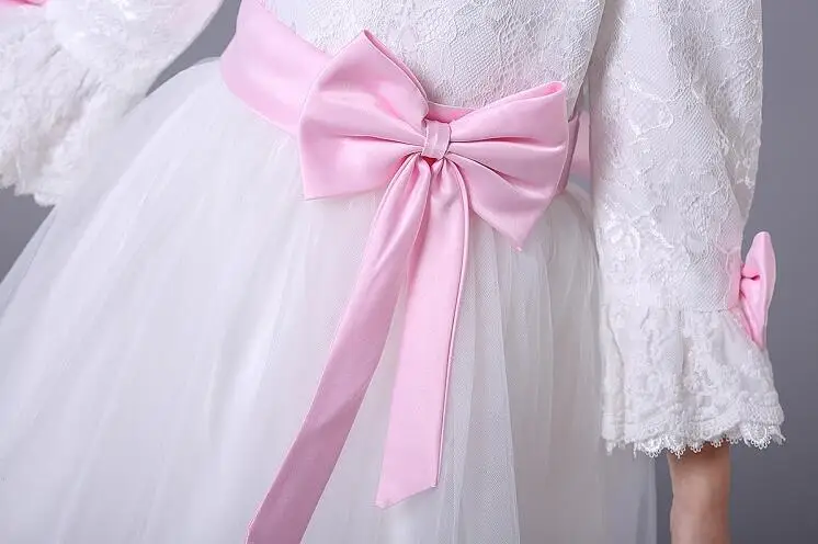 2016 New Flower Girl Dresses Long Sleeves Bow Sashes Party Pageant Communion Dress Little Girls Kids/Children Princess Dress