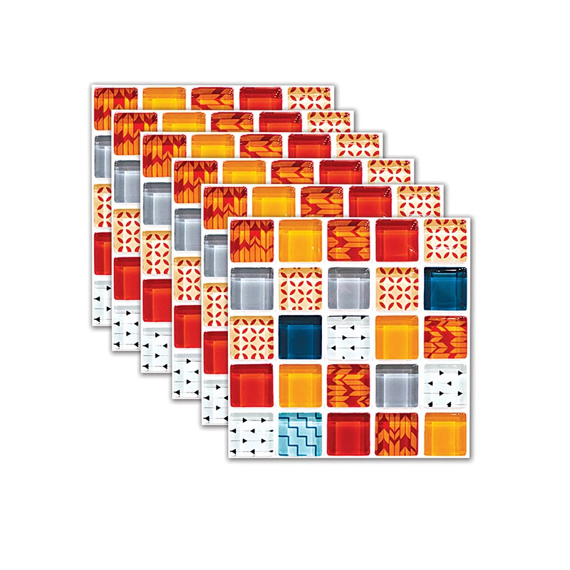 

6pcs/set Colorful Mosaic Wall sticker Simulation tile pattern DIY PVC Waterproof Self adhesive Furniture Bathroom Tile Sticker