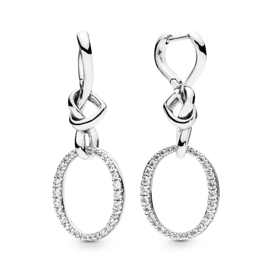 

Authentic 925 Sterling Silver Knotted Hearts With Crystal Studs Earrings For Women Wedding Party fit Lady Fine Jewelry