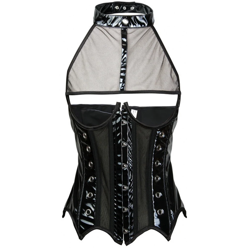 

Straps Black PVC&Mesh Full Steel Boned Underbust Steampunk Corset Top Waist slimming Sexy Gothic Corsets For Women Body Shaper
