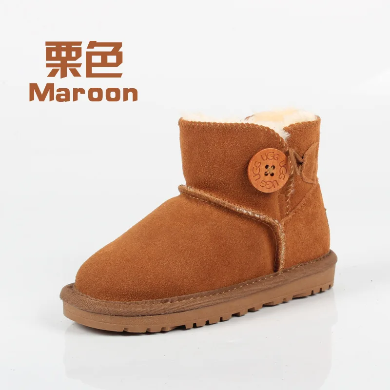 

2017 Winter ug Australia girls With Fur Boots Mujer Botas Ankle Leather Button Lady Snow Boots Warm boys Genuine Leather Shoes