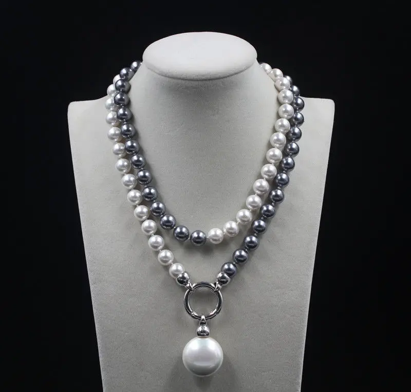 

Free shipping wedding 10mm AAA shell pearl necklace 16mm pendant long 30 inch