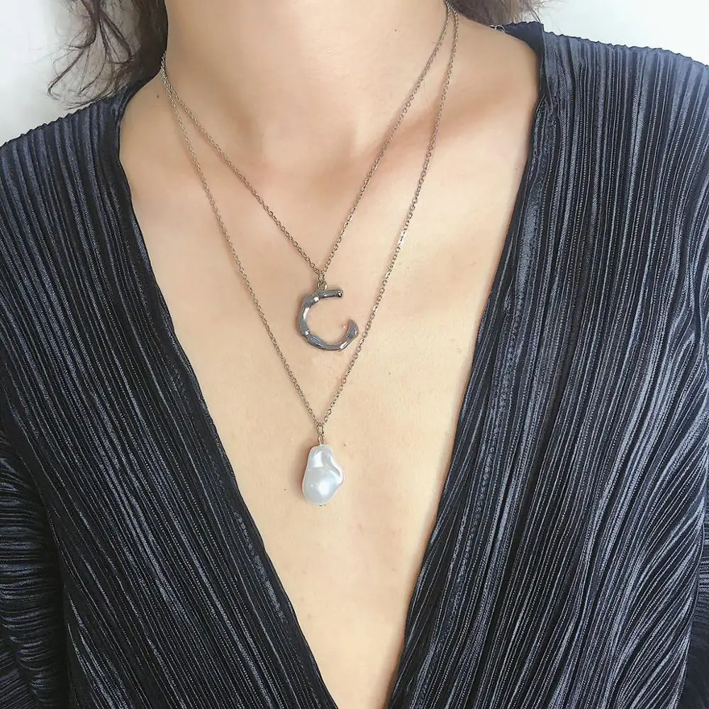 

KMVEXO 2 Layers C Letter Pendant Necklace Women 2019 New Best Friend Simulated Pearl Necklaces Bohemian Female Jewelry