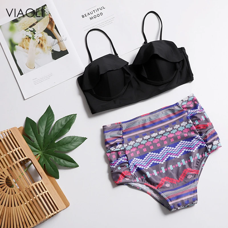 

Push Up Print Underwire Bikini Set High Waist Slim Women's Swimming Suit Plus Size Vintage Swimwear Swimsuit Maillot De Bain 4XL