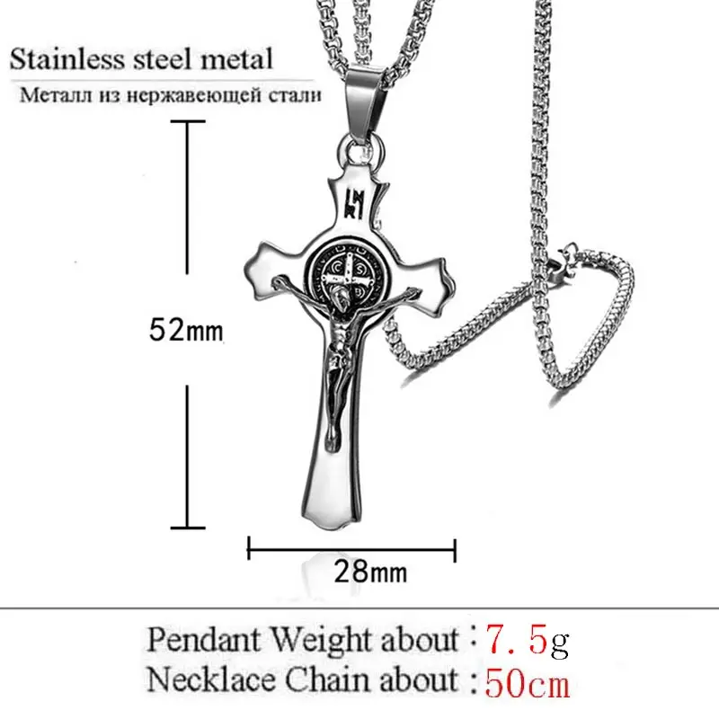 ZFVB религиозный крест ожерелья для верующих(с изображением Иисуса) кулон мужские из нержавеющей стали христианский святой Бенедикт Крест медаль кулон ожерелье ювелирные изделия