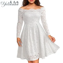 YELIANHU 2017 Women Summer Embroidery Sexy Lace Off Shoulder Dress Long Sleeve Casual Evening Party A Line Plus size Dress 5JQ91