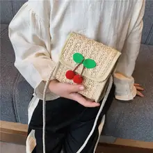 Соломенные сумки на плечо с вишневым декором для женщин, Kawaii, для мальчиков и девочек, сумка-мессенджер, квадратная сумка через плечо, мини-сумочка, женские сумочки