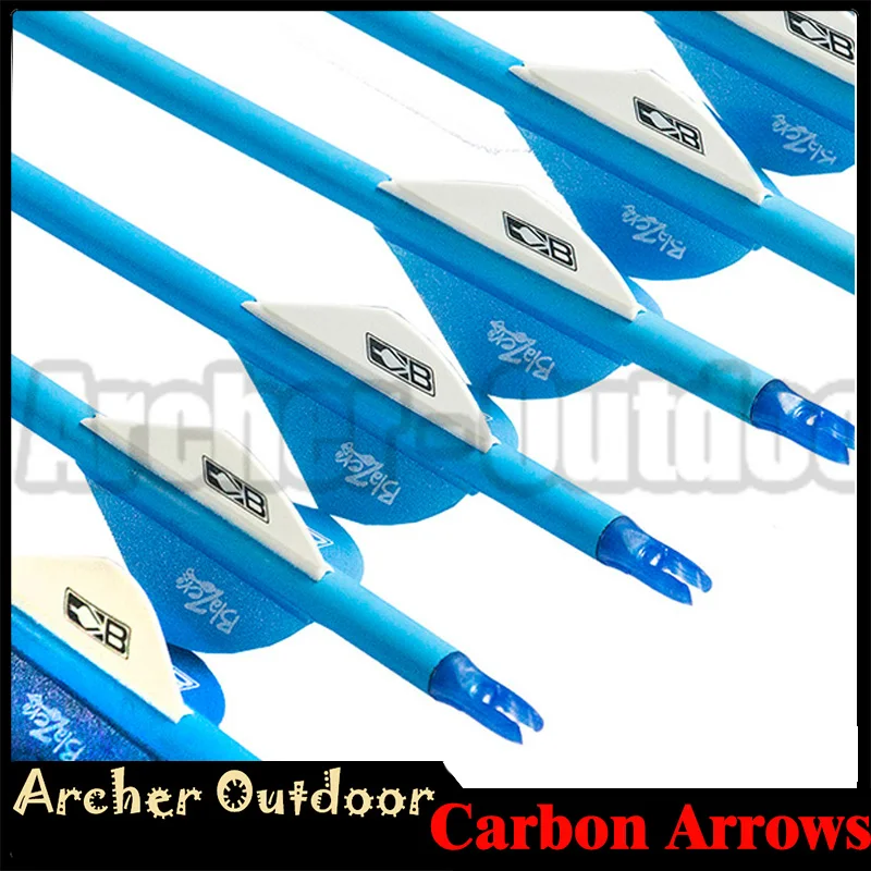 

12Pcs spine 300 340 400 500 600 ID 6.2mmPure Carbon Arrow Plastic Vanes Compound Recurve Bow Crossbow Hunting And Shooting