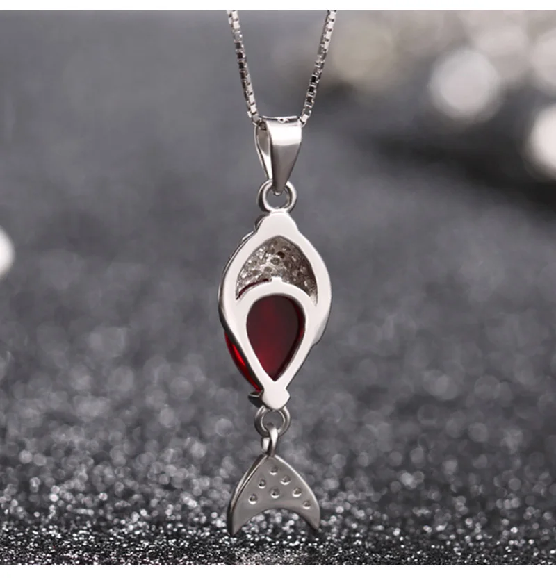 925 пробы серебряные прекрасные красные кристаллы подвески-рыбки ожерелье романтическое колье ожерелье для женщин Свадебные ювелирные изделия