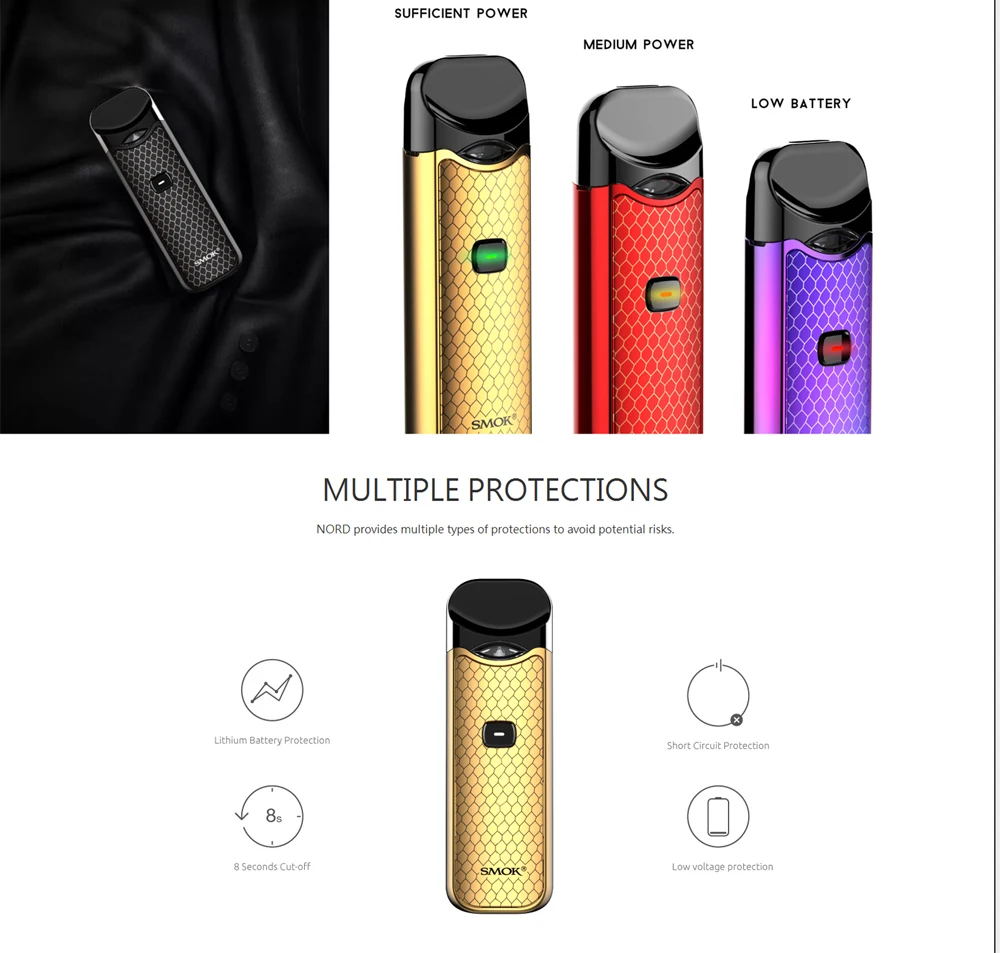 7 New Colors 100% Original SMOK Nord Kit 1100mAh Pod System Kit Electronic Cigarettes With Nord Mesh Coil 3ML Pod MTL Vape