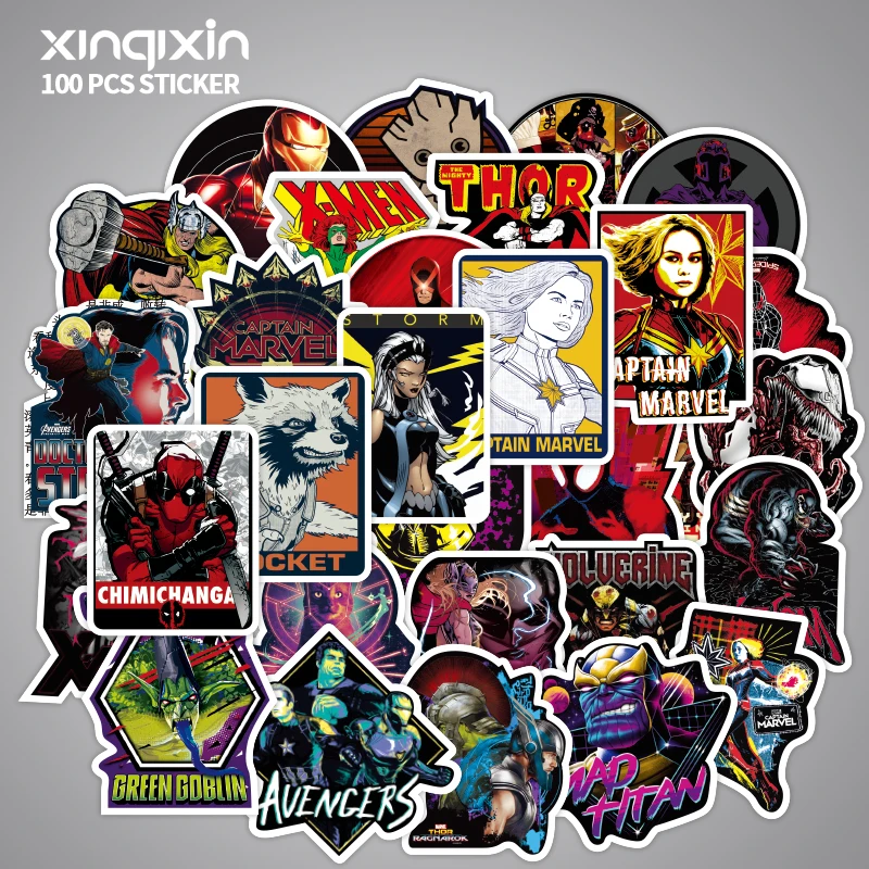 100PCS Marvel movie  League of Heroes characters Stickers Toys for Sticker Decal Decoration to Laptop Skateboard Suitcase