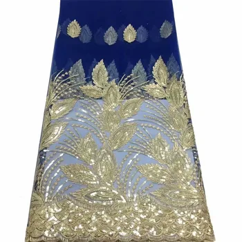 

African Voile Lace Fabric 2019 High Quality Lace, Gold Embroidery Tulle Mesh Lace Fabric, African Swiss Lace sequins 5 Yards