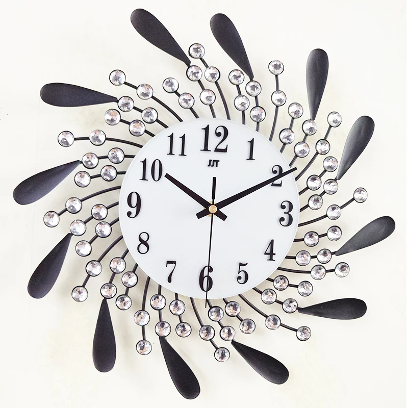 

JJT Top Quality Silent Vintage Clock Quartz Metal Wall Clock Modern Luxury Crystal Wall Watches Quiet
